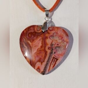 Valentine Crazy Lace Agate Heart Necklace